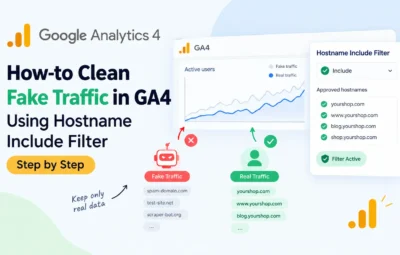 Google Analytics 4 hostname include filter for cleaning fake traffic and keeping real website traffic data