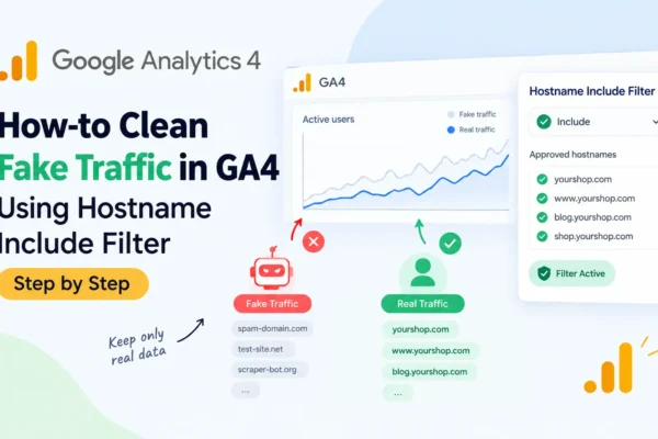 Google Analytics 4 hostname include filter for cleaning fake traffic and keeping real website traffic data